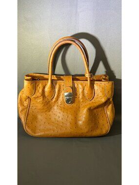 Dooney & Bourke Ostrich-Embossed Leather Satchel Brown Handbag Classic